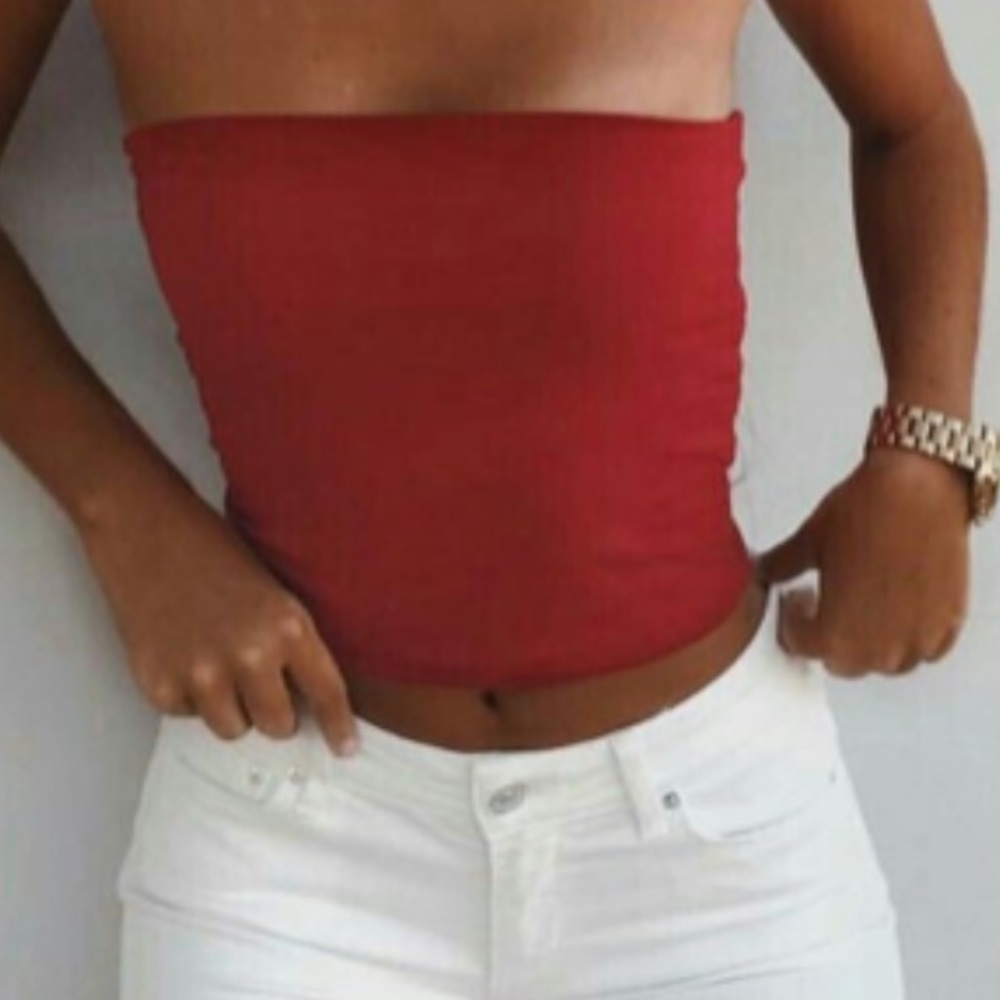 Red lurex strapless tube top size small